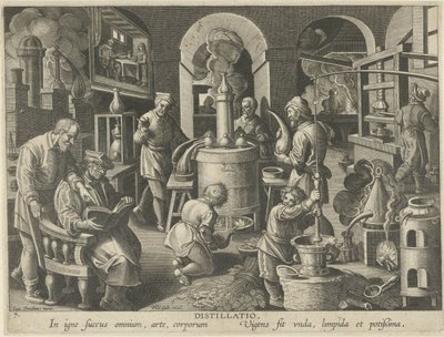 Lepárlás Lepárlás (cím a tárgyon) Új találmányok és felfedezések (sorozat címe) Nova Reperta (sorozat címe) alkotó: Philips Galle (attributed to workshop of)