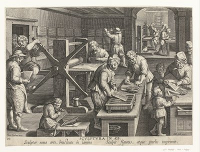 Rézmetszetek gyártása Scvlptvra in aes (cím az objektumon) Új találmányok és felfedezések (sorozat címe) Nova Reperta (sorozat címe) alkotó: Philips Galle (attributed to workshop of)