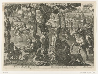 Apenjacht Jachttaferelen (sorozat címe) Amelyben mindenféle vadászat, madártartás és horgászat (sorozat címe) alkotó: Philips Galle
