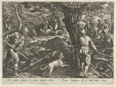 Berenjacht Jachttaferelen (sorozat címe) Amelyben mindenféle vadászat, madártartás és horgászat (sorozat címe) alkotó: Philips Galle