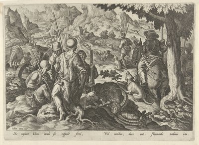 Jacht op berggeiten Jachttaferelen (sorozat címe) Amelyben mindenféle vadászat, madártartás és horgászat (sorozat címe) alkotó: Philips Galle