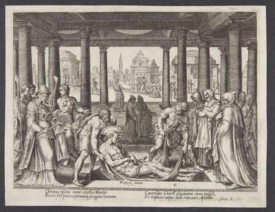 Szent István temetése alkotó: Philips Galle