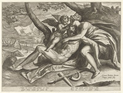 Vénusz Adonis halálát gyászolja Adonis története (sorozat címe) alkotó: Philips Galle