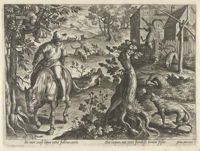 Wolvenjacht met vallen Jachttaferelen (sorozat címe) Amelyben mindenféle vadászat, madártartás és horgászat (sorozat címe) alkotó: Philips Galle