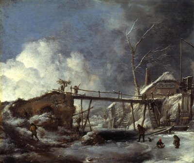 Téli táj fahíddal alkotó: Philips Wouwerman