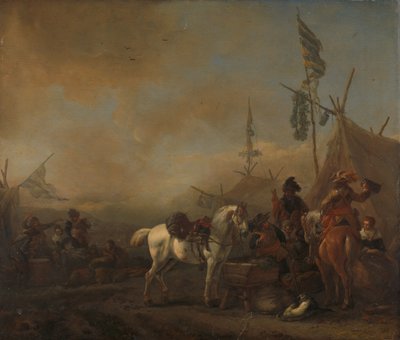 Egy katonai tábor, 1662-1664 körül (olaj, tábla) alkotó: Philips Wouwermans or Wouvermans