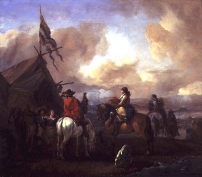 Lovas katonák egy katonai táborban (panel) alkotó: Philips Wouwermans or Wouwerman