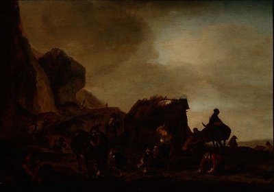 Utazók és koldusok egy romos kunyhó mellett alkotó: Philips Wouwermans or Wouwerman