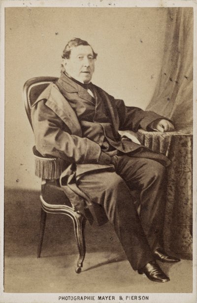 Gioachino Antonio Rossini zeneszerző portréja 1792-1868, 1860 körül. alkotó: Photo studio Mayer and Pierson.