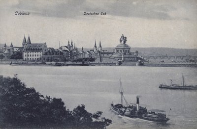 Vilmos császár emlékműve, Deutsches Eck, Koblenz, Németország (f/w fotó) alkotó: Photographer German