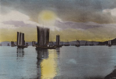 Japán, 1912 körül: Napnyugta, Akashi-part (fotó) alkotó: Photographer Japanese