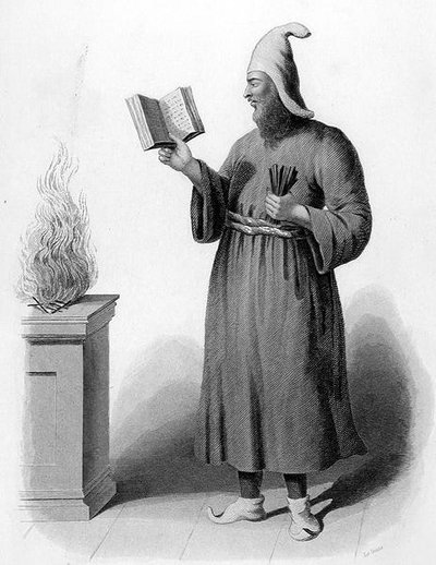 Guebres főpapja. (Fire-Worshippers), vésette Le Conte, a „World Religion”-ból, kiadó: A. Fullarton & Co. (metszet) alkotó: Picart (after)