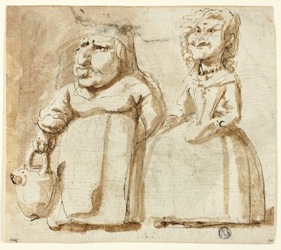 Két nő karikatúrája (recto); imádkozó Júdás (verso) alkotó: Pier Francesco Mola