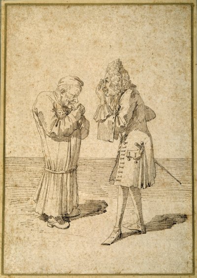 Philip von Stosch báró egy antik gyöngyszemet mutat Sabbatininek (toll és tinta papíron) alkotó: Pier Leone Ghezzi