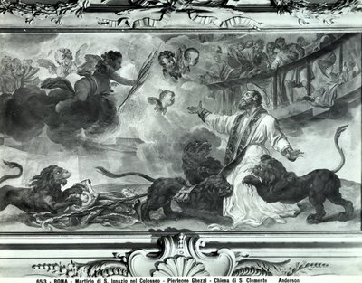 Antiochiai Szent Ignác mártíromsága a Colosseumban (freskó) (f/w) alkotó: Pier Leone Ghezzi