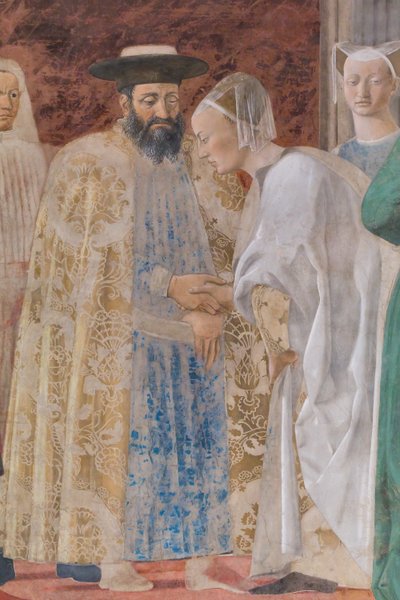 A kereszt imádása és Salamon és Sába királynője találkozása, részlet alkotó: Piero della Francesca