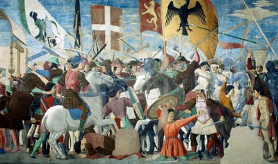 Részlet Piero della Francesca Az igaz kereszt legendájából, amely I. Hérakleiosz bizánci csatáját mutatja II. Chosroes ellen, Piero della Francesca alkotó: Piero della Francesca