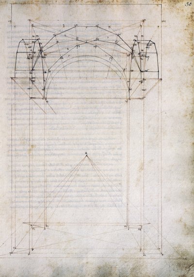 A folyosó perspektívája keresztboltozattal, oldal a De Prospectiva pingendi-ből (A festészet perspektívájáról), Piero della Francesca (kb. 1415-1492), Olaszország alkotó: Piero della Francesca