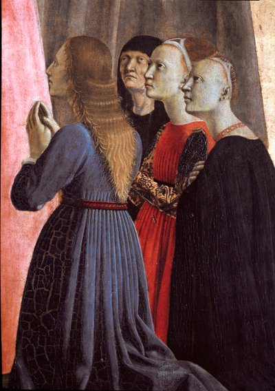 Misericorde poliptichonja: Irgalmasság Szűzanya, szentekkel körülvéve - Részlet - Fafestmény alkotó: Piero della Francesca