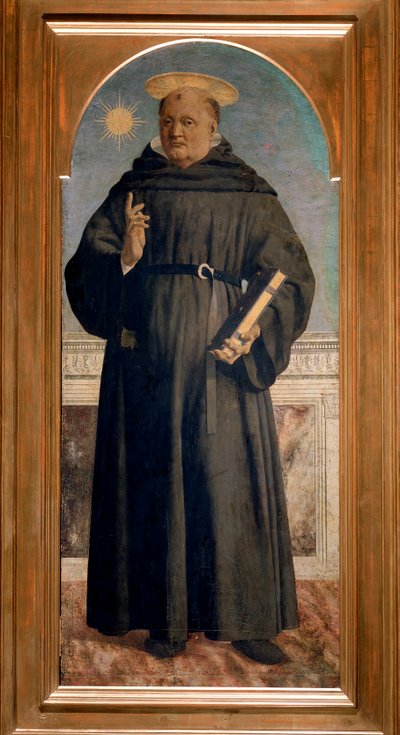 Szent Ágoston poliptichonja: Tolentinói Szent Miklós - olaj, serpenyő alkotó: Piero della Francesca