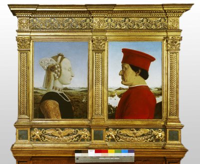 Federico de Montefeltro (Frederic de Montefeltre), Urbino hercegének (1422-1482) és Battista Sforza (1446-1472) portréi alkotó: Piero della Francesca