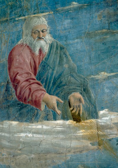 Az igaz kereszt legendája, az Angyali üdvözlet, Isten részlete, elkészült az 58292 freskó 1464 részlete alkotó: Piero della Francesca