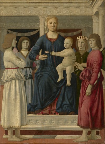 Szűz és négy angyal trónoló gyermeke, 1460-70 körül alkotó: Piero della Francesca