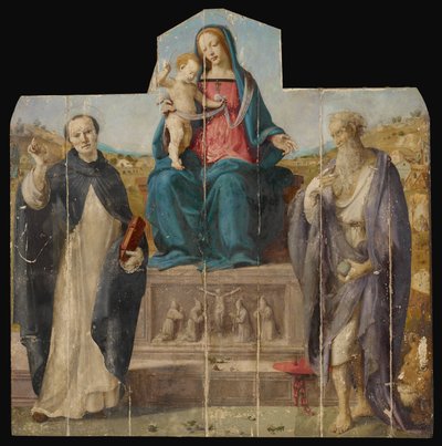 Szűz és gyermek Szent Vincent Ferrerrel és Jeromossal alkotó: Piero di Cosimo