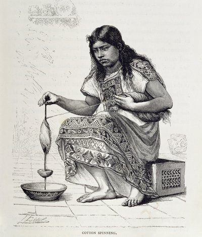 Pamutfonás, Claude-Joseph-Desire Charnay "The Ancient Cities of the New World" című művéből, kiad. 1887 (metszet) alkotó: Pierre (after) Fritel