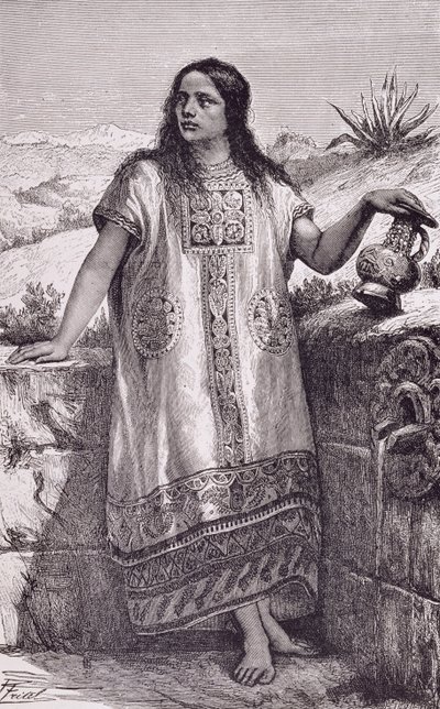 Fiatal tolték lány, Claude-Joseph-Desire Charnay "The Ancient Cities of the New World" című művéből, kiad. 1887 (metszet) alkotó: Pierre (after) Fritel