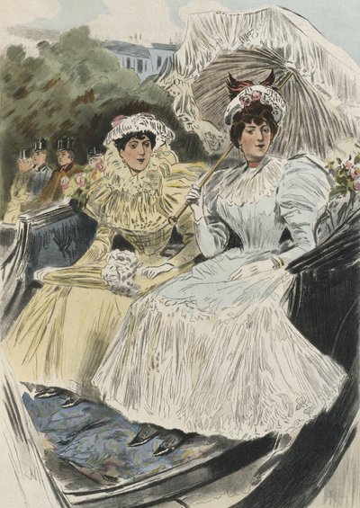 Könnyű erényű, kiváló fiatal nők illusztrációja Octave Uzanne (1851-1931) „La Femme a Paris” című művéből, 1894 (színes metszet) alkotó: Pierre (after) Vidal