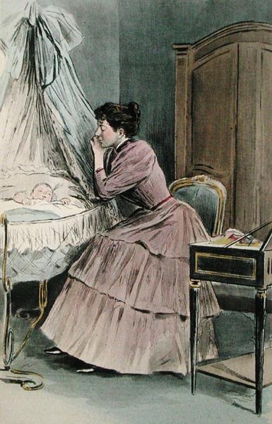 A fiatal anya, Octave Uzanne „La Femme a Paris” című művéből, F. Masse metszet alkotó: Pierre (after) Vidal