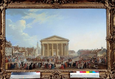 Az új Saint Genevieve-templom első kövének letételi ceremóniája 1764.09.06-án a Pantheon közelében Pierre Demachy (1723-1807) festménye 1765. Dim. 81 x 1,29 m Párizs, Carnavalet múzeum - Az új Szent Genfi-templom első kövének letételi ceremóniája alkotó: Pierre Antoine Demachy