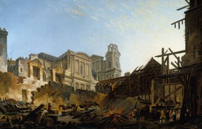 A Foire Saint-Germain az 1762. március 16-ról 17-re virradó éjszakai tűzvész után. alkotó: Pierre Antoine Demachy