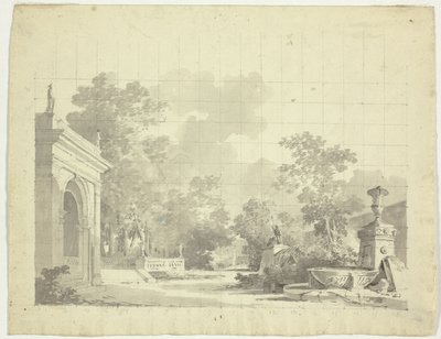 A versailles-i park látványa: urnák és romos szobrok. alkotó: Pierre Antoine Mongin