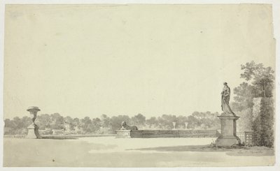 A versailles-i park látványa: Szfinx és női szobor. alkotó: Pierre Antoine Mongin