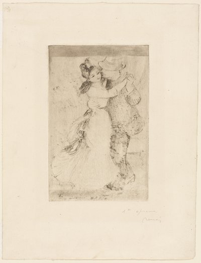 Tánc a vidéken, 1890 körül (barna-szürke metszet elefántcsont öntött papírra) alkotó: Pierre Auguste Renoir