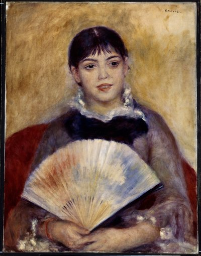 Lány legyezővel (Alphonsine Fournaise). Pierre Auguste Renoir (1841-1919) festménye alkotó: Pierre Auguste Renoir