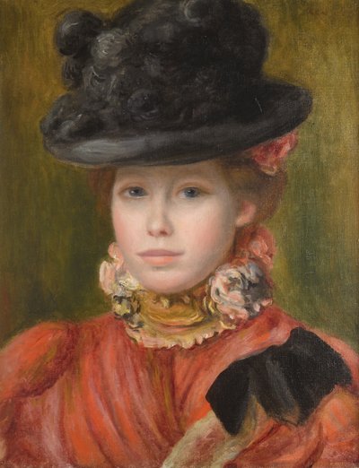 Lány fekete kalapban, piros virágokkal, c. 1890 alkotó: Pierre Auguste Renoir