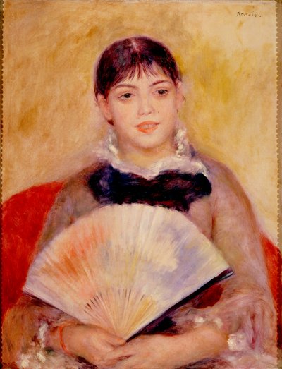 Lány rajongóval alkotó: Pierre Auguste Renoir