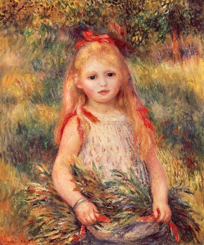 Lány kukoricaszálval, Pierre-Auguste Renoir (1841-1919), olaj, vászon, 65x54 cm alkotó: Pierre Auguste Renoir