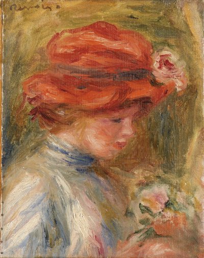 Fiatal nő piros kalapban alkotó: Pierre Auguste Renoir
