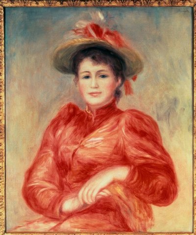Fiatal nő piros míderrel alkotó: Pierre Auguste Renoir
