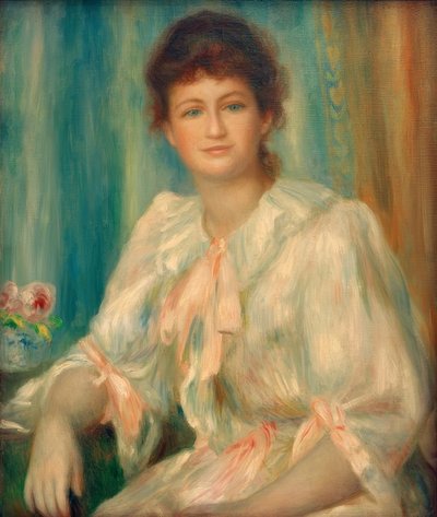Egy fiatal nő portréja fehérben alkotó: Pierre Auguste Renoir