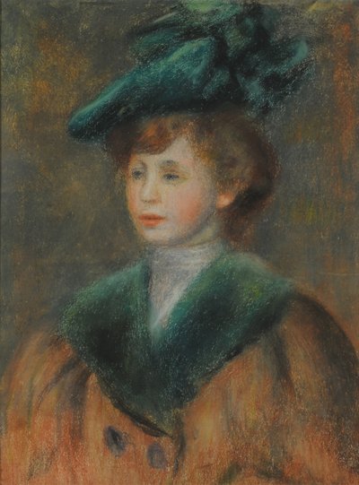Portré egy fiatal nő, zöld kalapban. alkotó: Pierre Auguste Renoir