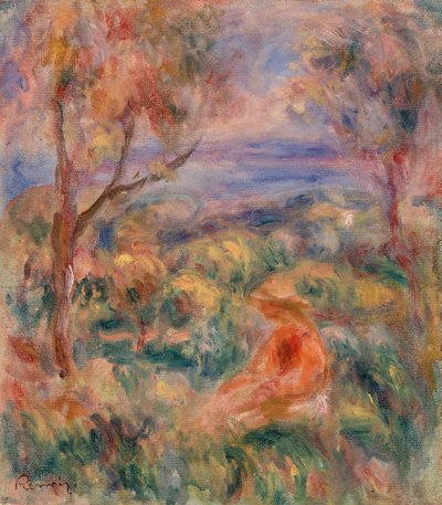 Sitzende Frau mit Meer im Hintergrund von Pierre-Auguste Renoir