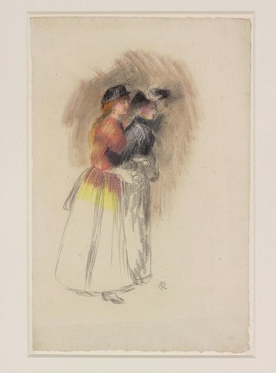 Két nő jobbra sétál, 1890 körül (fekete kréta és pasztell) alkotó: Pierre Auguste Renoir