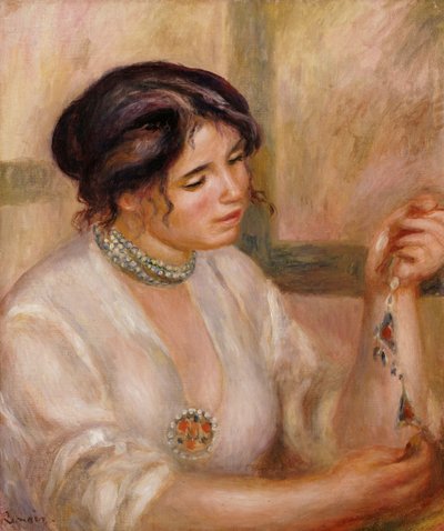 Nő egy nyaklánccal alkotó: Pierre Auguste Renoir