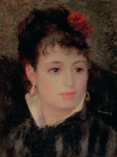 Nő egy rózsával a hajában alkotó: Pierre Auguste Renoir