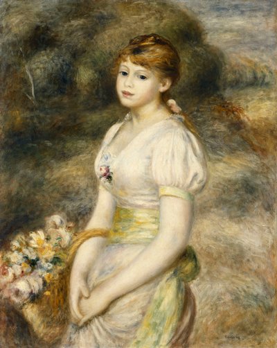 fiatal lány, kezében egy kosár virág; Fiatal lány virágkosárt cipelő, 1888 alkotó: Pierre Auguste Renoir